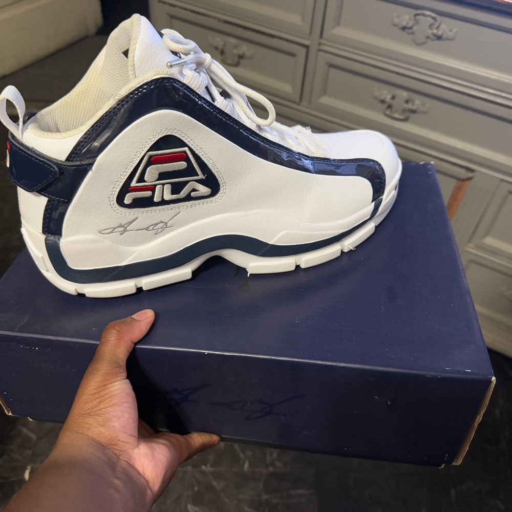 Fila White and Blue High-Top Sneakers